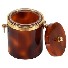 Alpac Christian Dior Ice Bucket in Tortoiseshell Lucite and Brass, France 1970