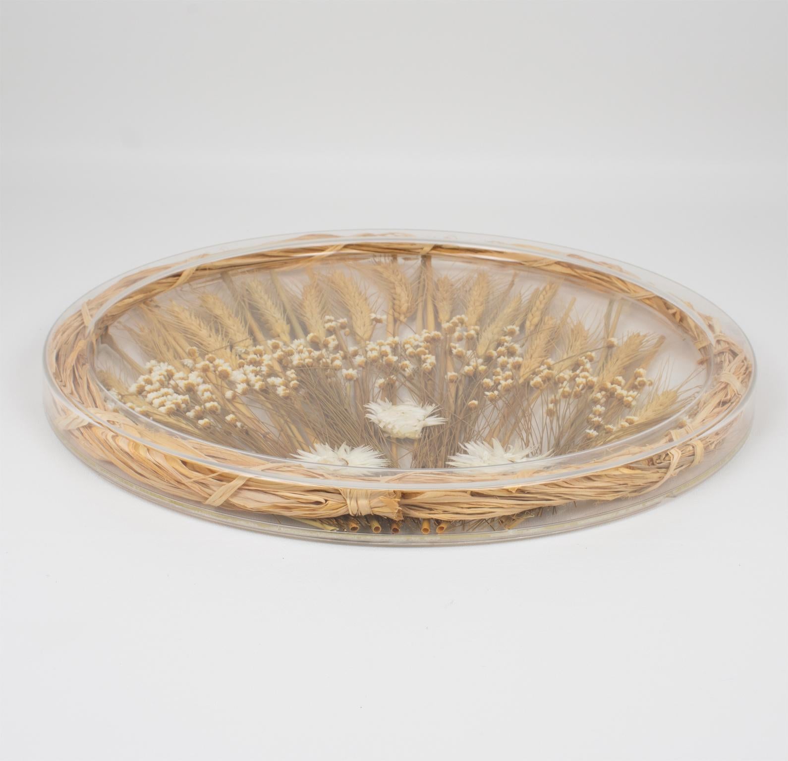 Alpac Creations Bandeja Tabla Plato Lucite, Trigo y Flores, Años 80 Moderno en venta