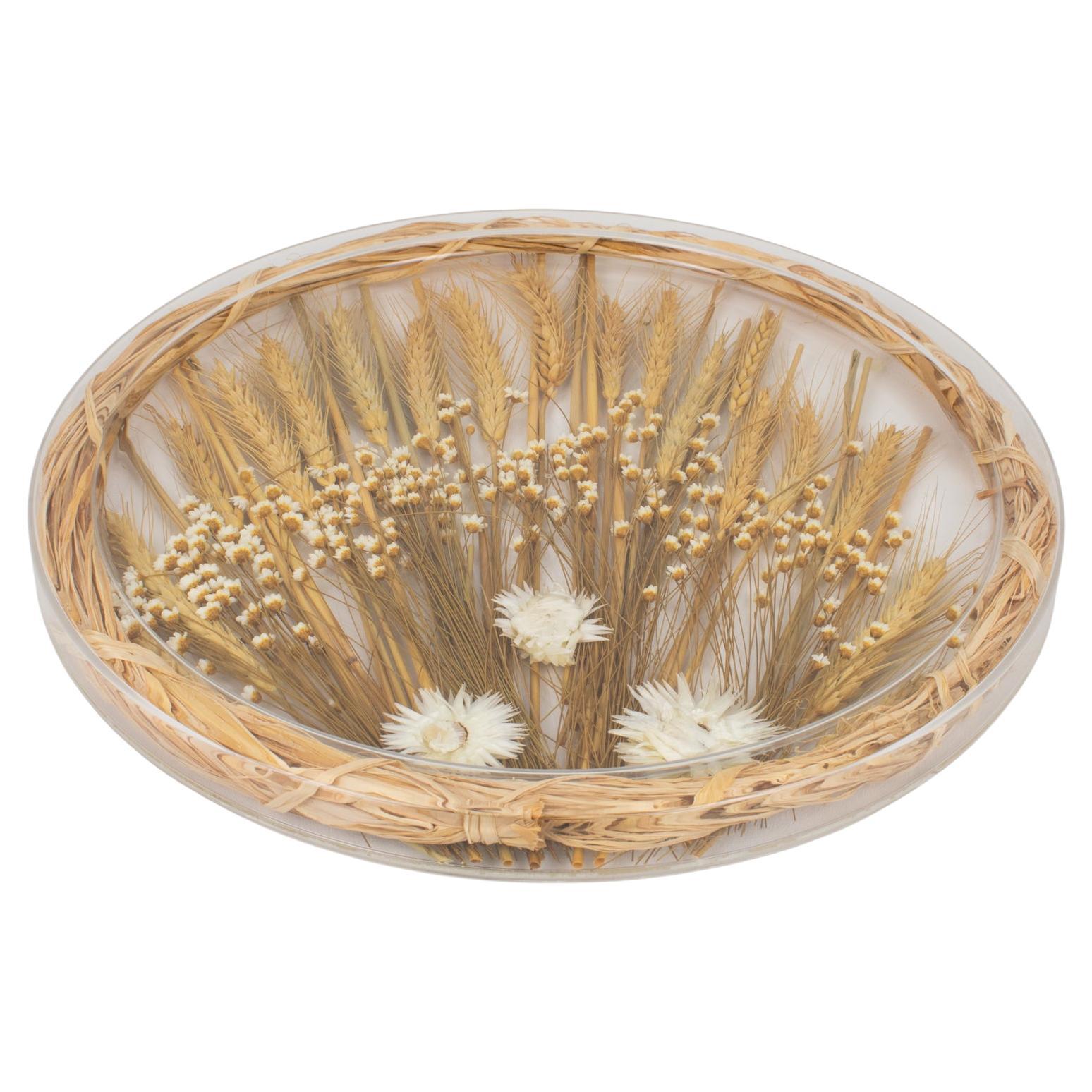 Alpac Creations Tray Board Platter Lucite, Wheat and Flowers, 1980s For Sale