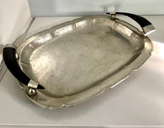 Alpaca Hammered Silver Argentinian Tray with Horn Handles