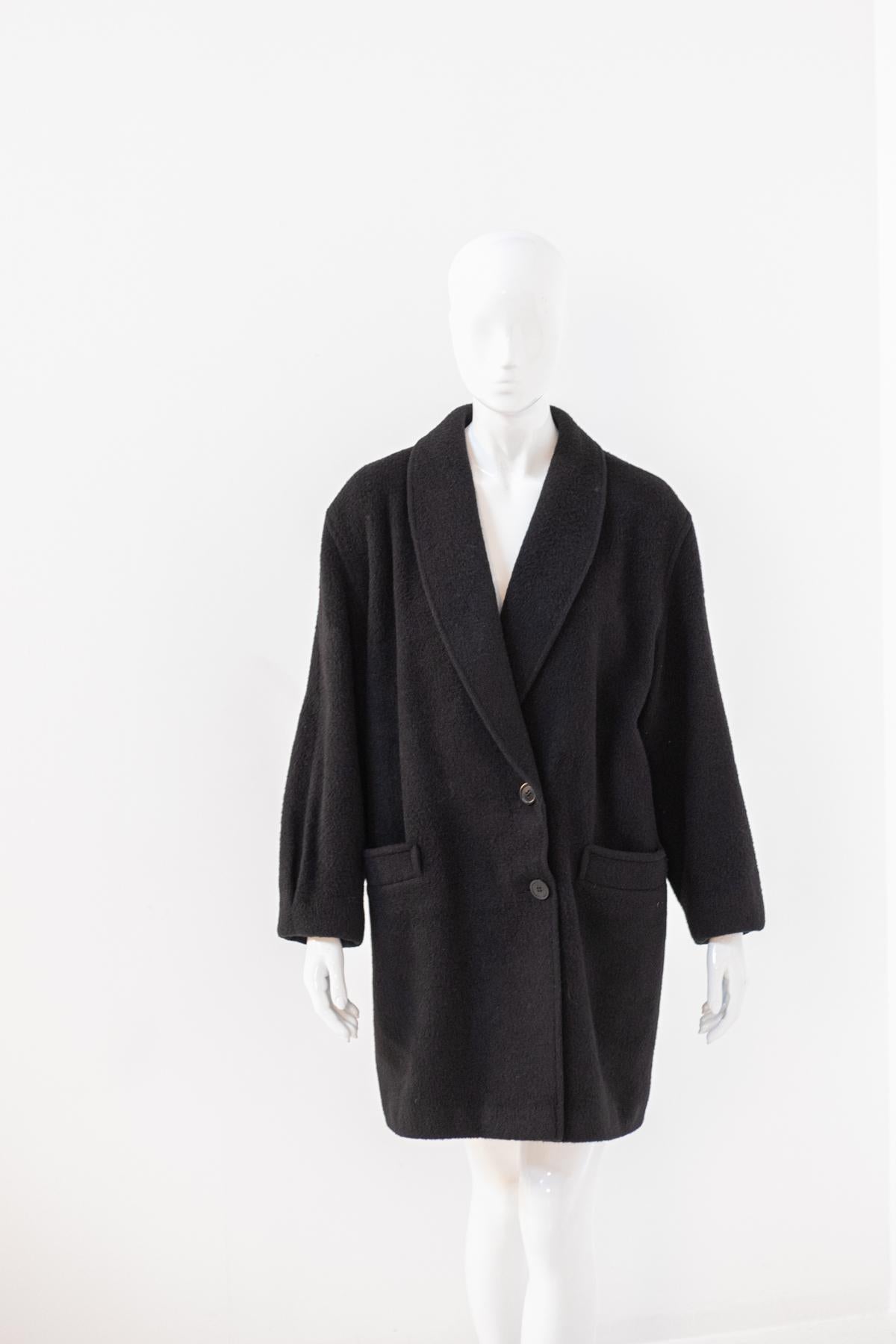 Alpaca Vintage Black Wool Coat For Sale 1