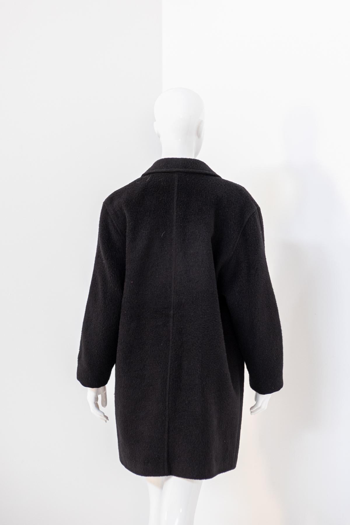 Alpaca Vintage Black Wool Coat For Sale 2
