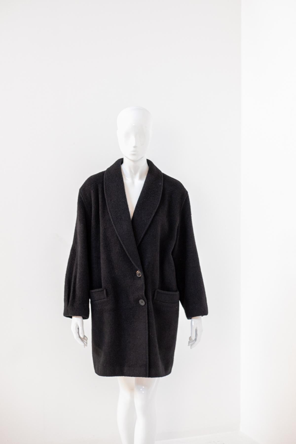 Alpaca Vintage Black Wool Coat For Sale 3