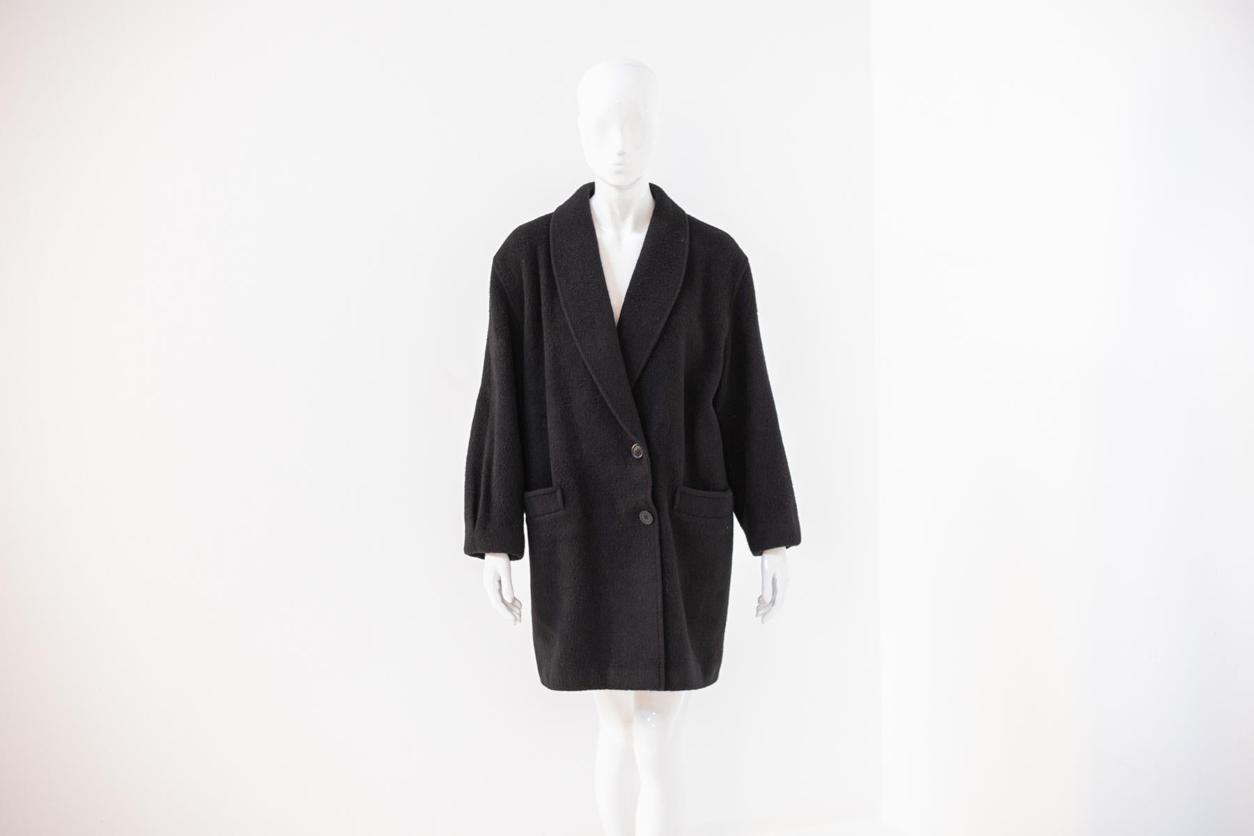 Alpaca Vintage Black Wool Coat For Sale 4