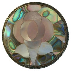 ALPACA - Vintage Mother-of-Pearl & Abalone Mosaic Brooch - Mexico - Circa 1950's ALPACA - Vintage Mother-of-Pearl & Abalone Mosaic Brooch - Mexico - Circa 1950's