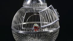 Alpaca White Metal Ceramic Bird Cage, One of a Kind