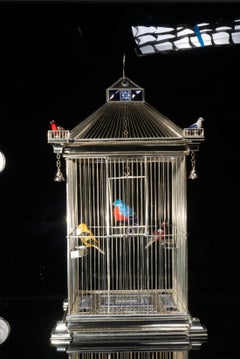 Alpaca White Metal Ceramic Bird Cage, One of a Kind
