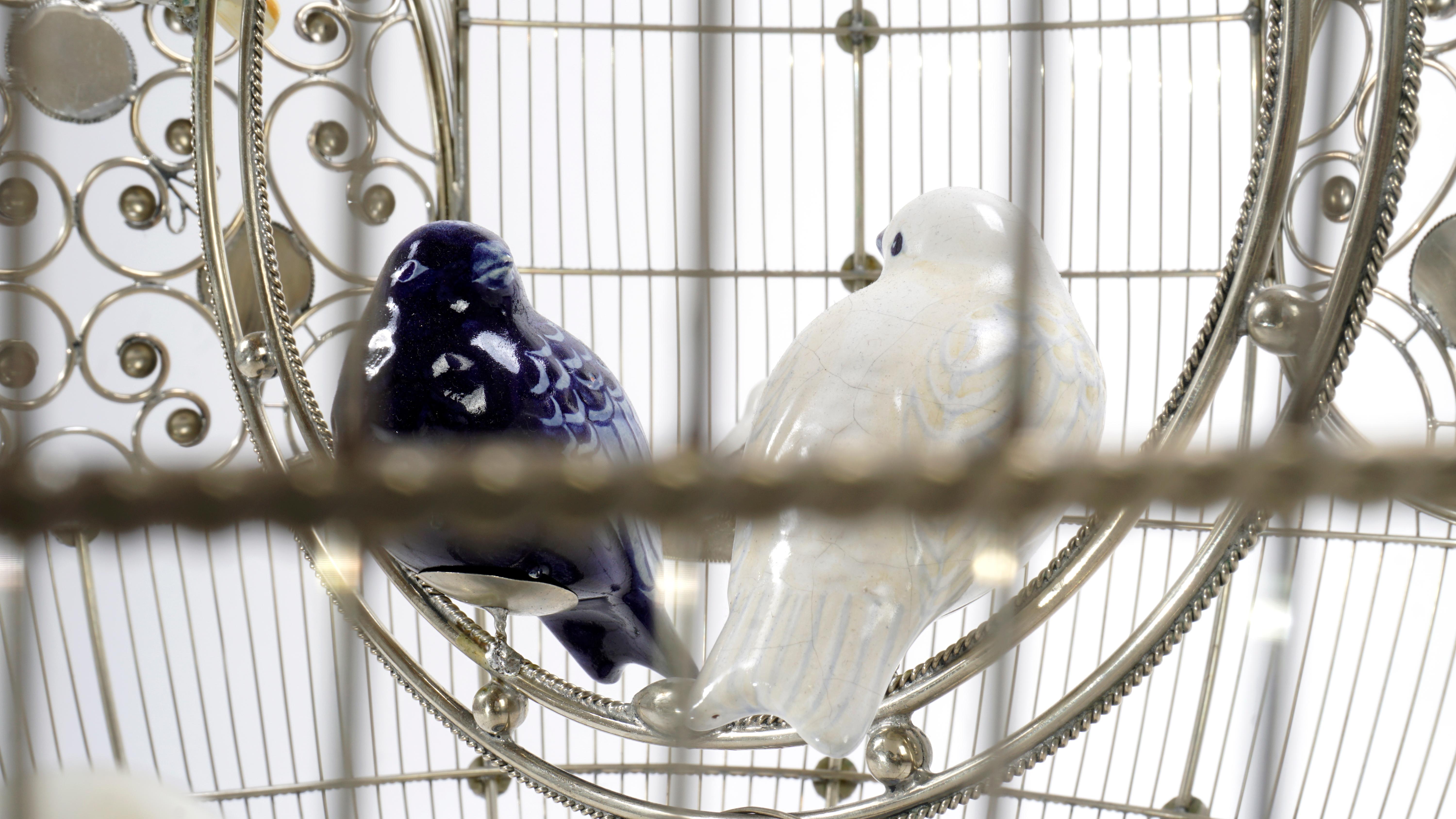 Other Alpaca White Metal Cerámic Bird Cage, One of a Kind