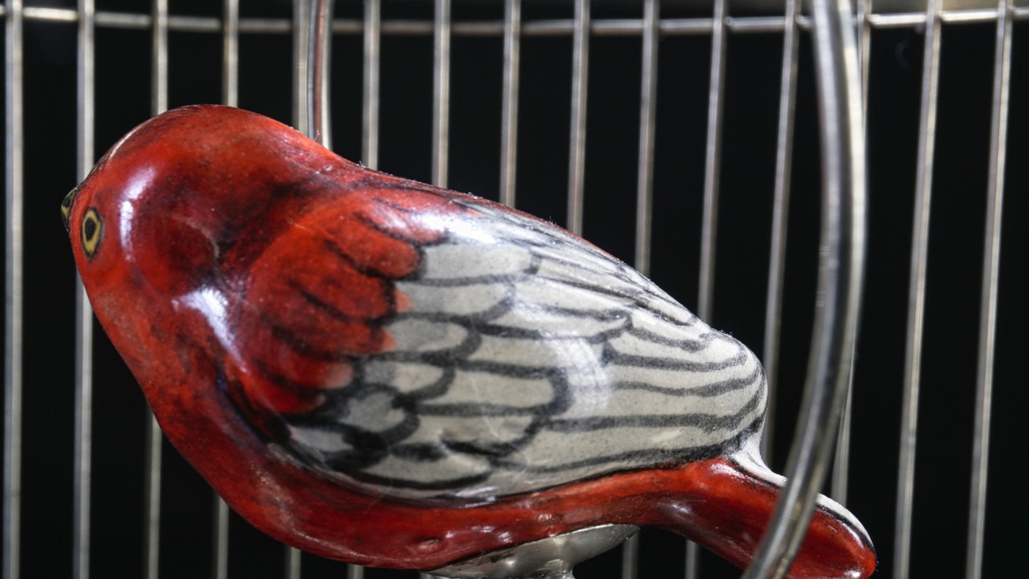 Other Alpaca White Metal Ceramic Bird Cage, One of a Kind
