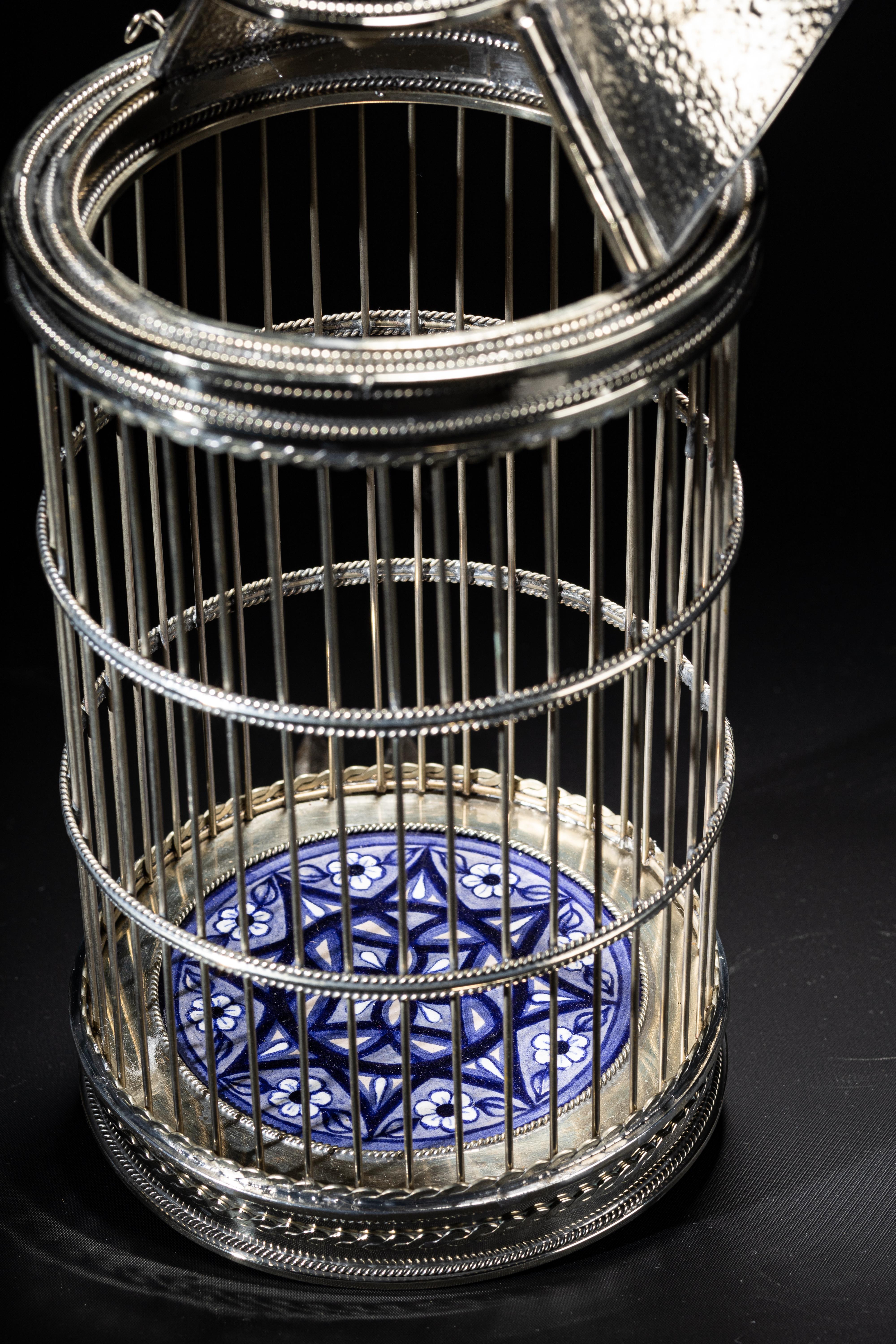 Other Alpaca White Metal Ceramic Bird Cage, One of a Kind