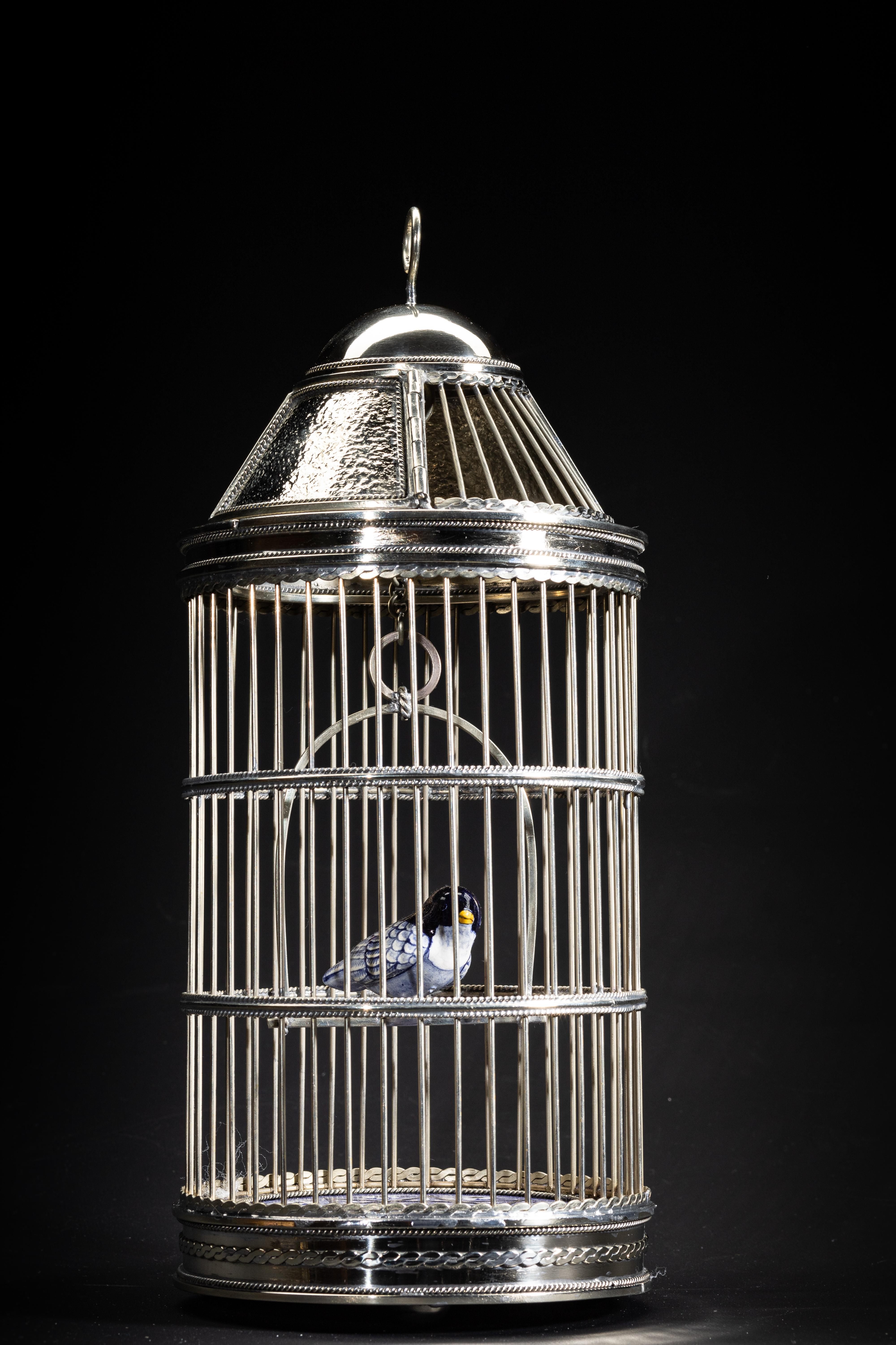 Alpaca White Metal Ceramic Bird Cage, One of a Kind 1