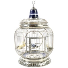 Alpaca White Metal Ceramic Bird Cage, One of a Kind
