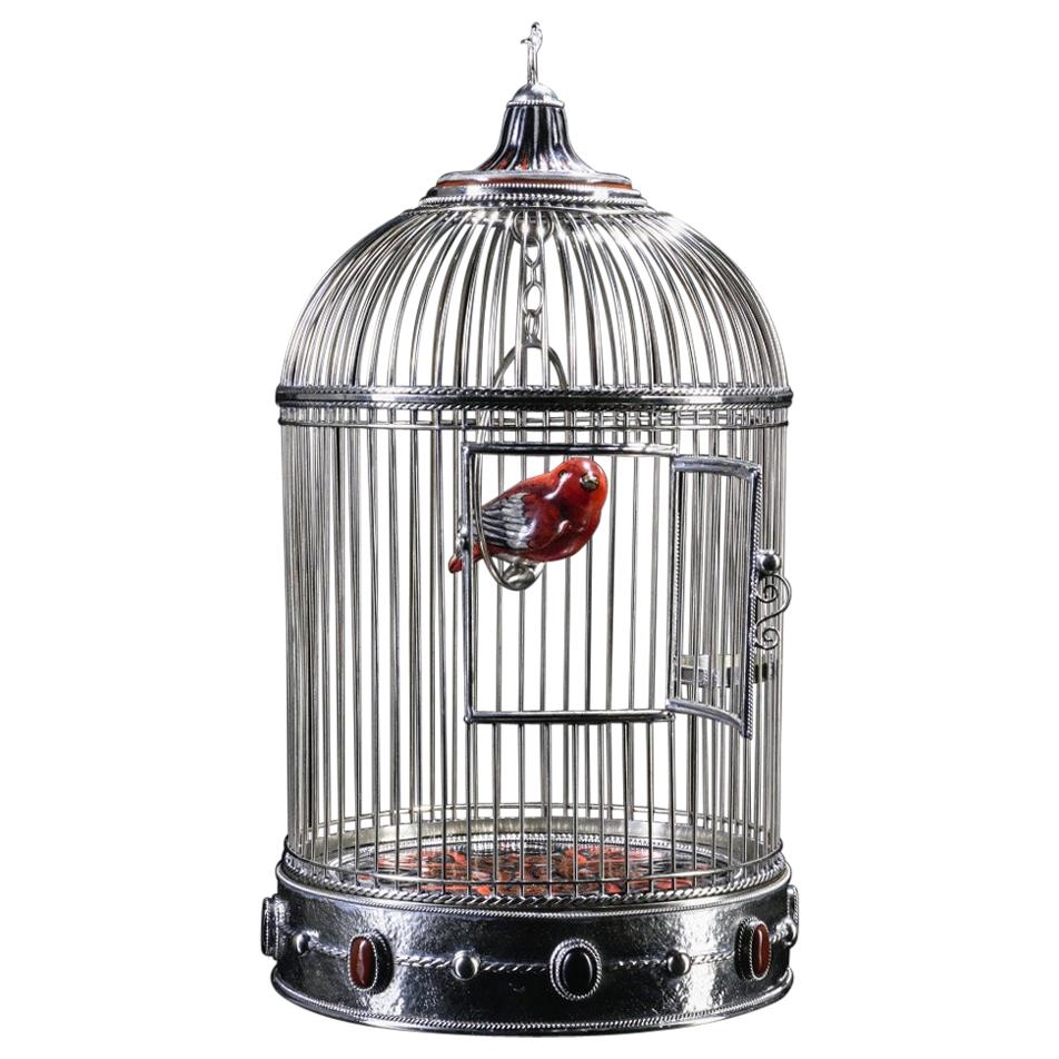 Alpaca White Metal Ceramic Bird Cage, One of a Kind