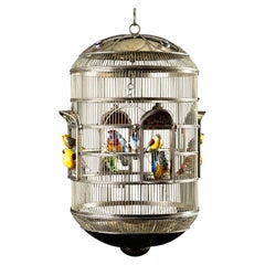 Alpaca White Metal Ceramic Bird Cage, One of a Kind