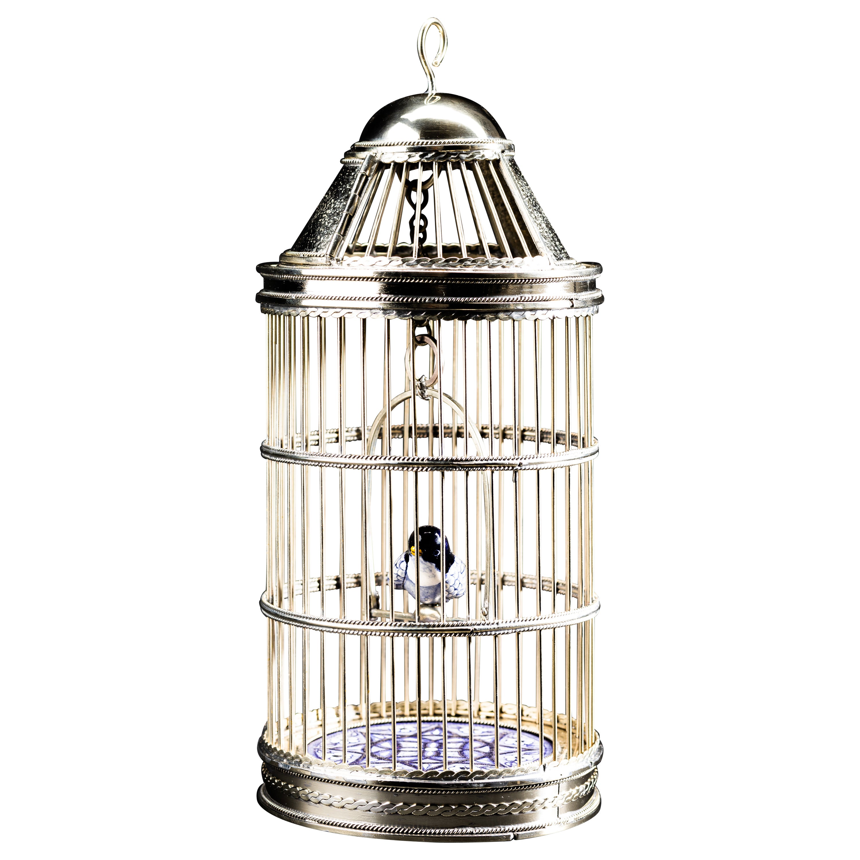 Alpaca White Metal Ceramic Bird Cage, One of a Kind