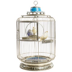 Alpaca White Metal Ceramic Bird Cage, One of a Kind 'TAQ'