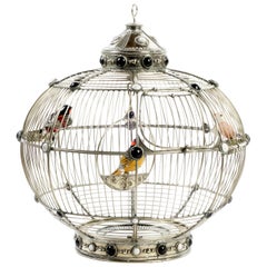 Alpaca White Metal Cerámic Bird Cage, One of a Kind 'TAS'