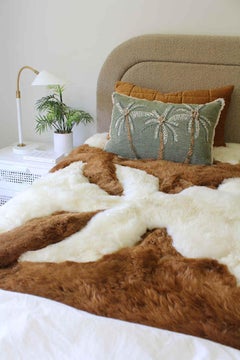 Alpaca Wool Blanket - 5x7'  180x210cm Tan Abstract