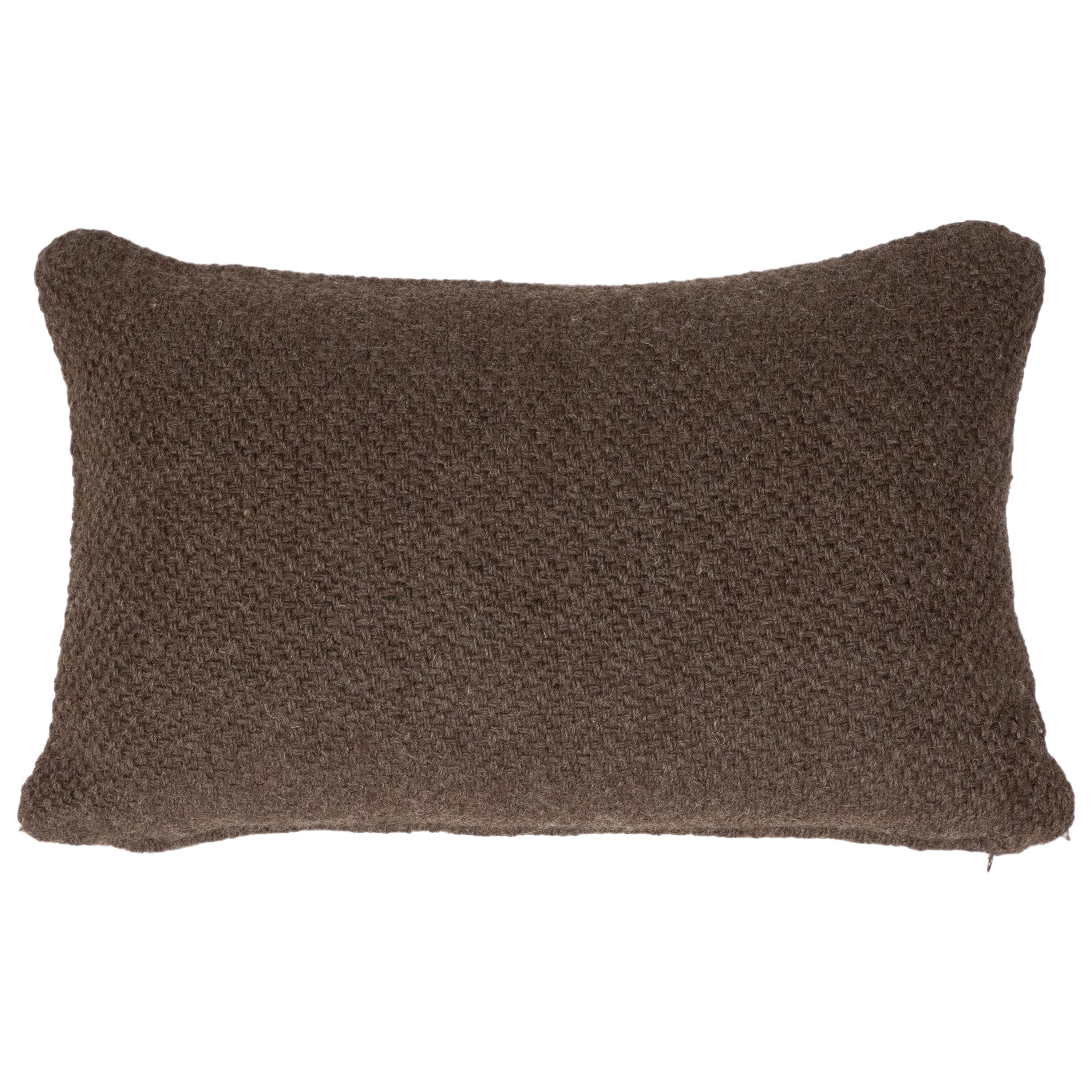 Alpaca Wool Blend Espresso Pillow with Basket Weave Pattern by Pehuen For Sale