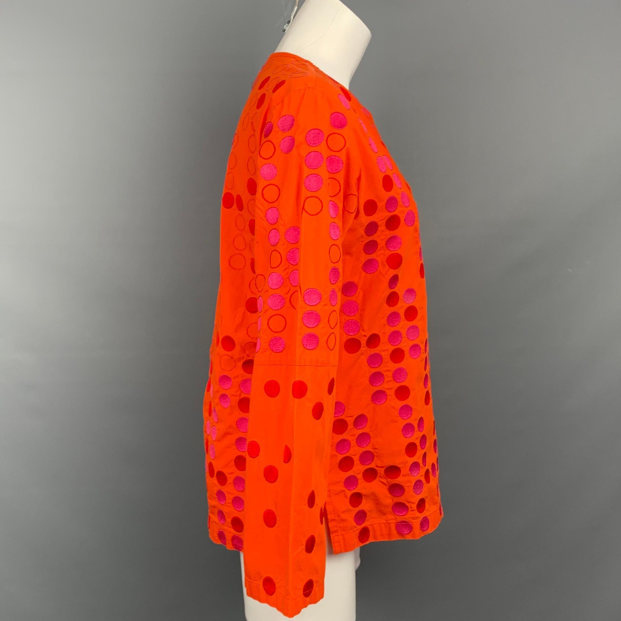Pink ALPANA BAWA Size M Orange & Fuchsia Dot Print Cotton Blouse