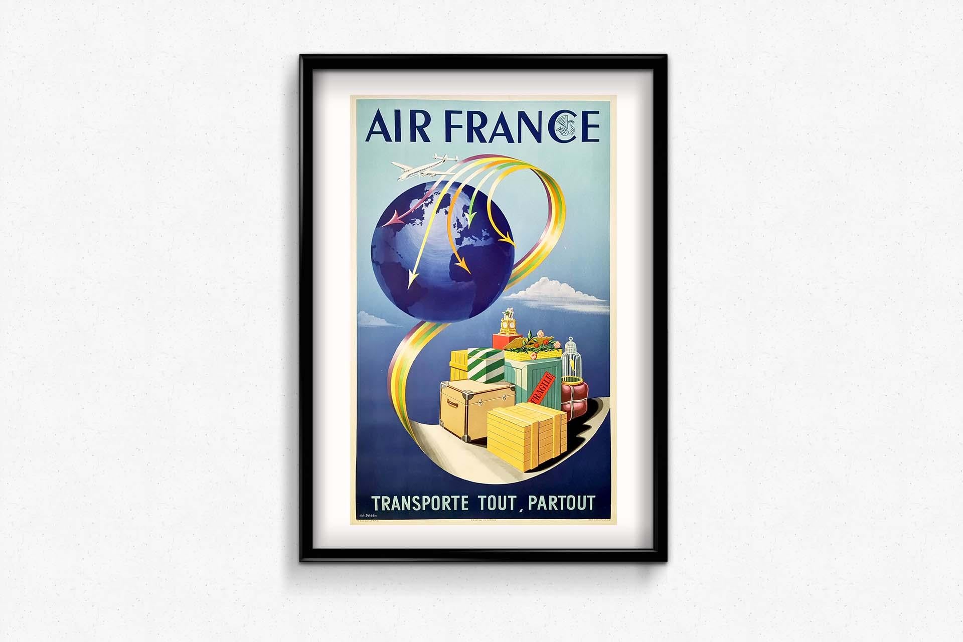 Very beautiful poster realized in 1952 by Dehédin for the Air France company, this mythical airline founded in 1933, which always tried to develop a solid poster policy. The poster, by its universality, its ease of understanding, its spontaneous