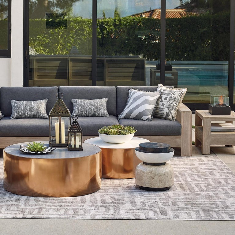 Alpha Contemporary Indoor or Outdoor Round Stone Side Table For Sale at