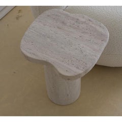 Organic Top 40 Muted Beige Travertine Square Side Table by Beije Avenue