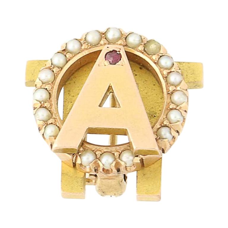 Alpha Omicron Pi Badge 14k Gold Pearls Ruby Vintage Sorority Pin Greek Society