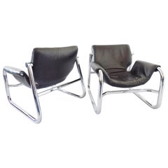 Alpha Sling Leather Chairs by Maurice Burke for Pozza, Mid-Century Modern, Black
