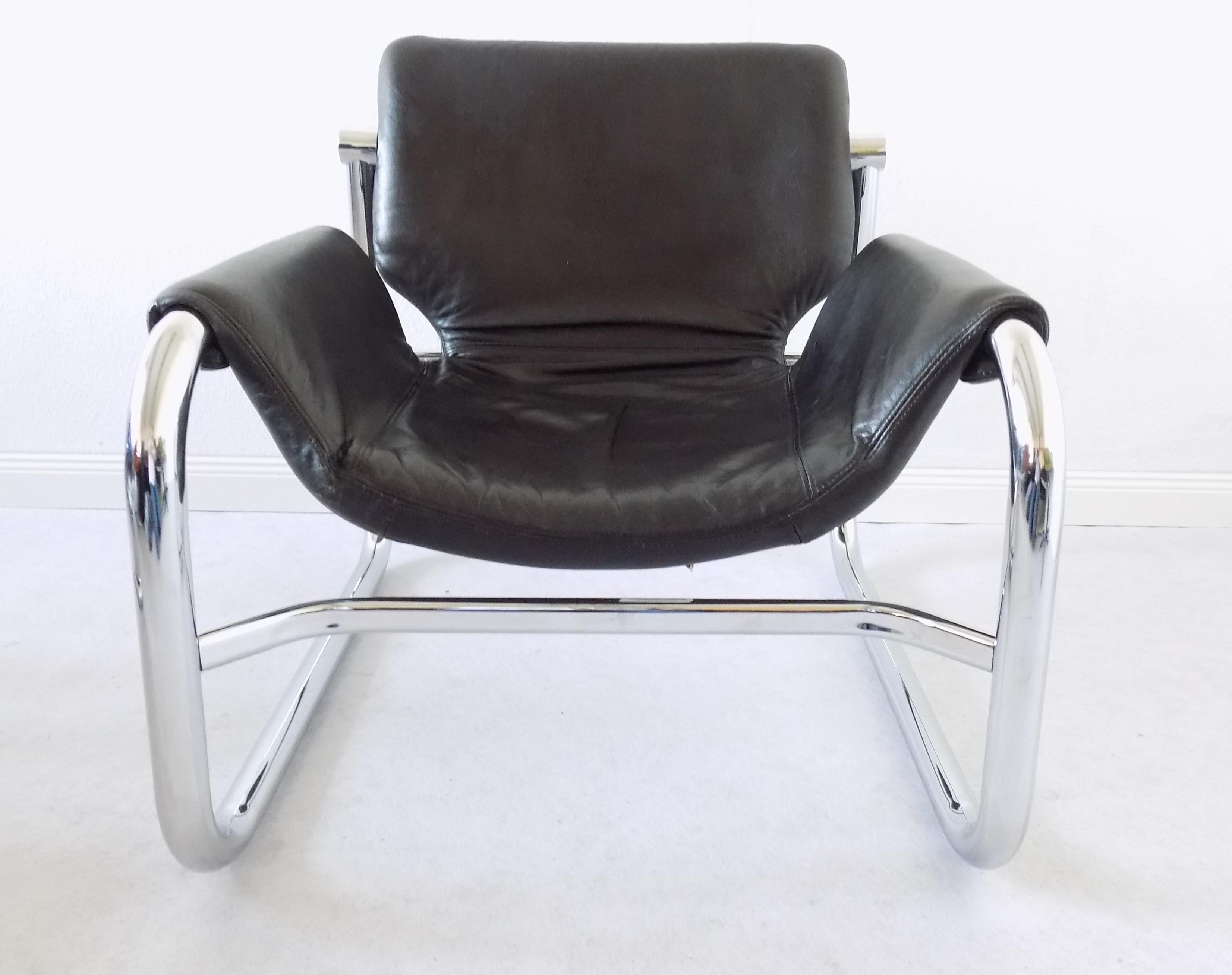 Alpha Sling Leather Chairs by Maurice Burke for Pozza, Mid-Century Modern, Black 4