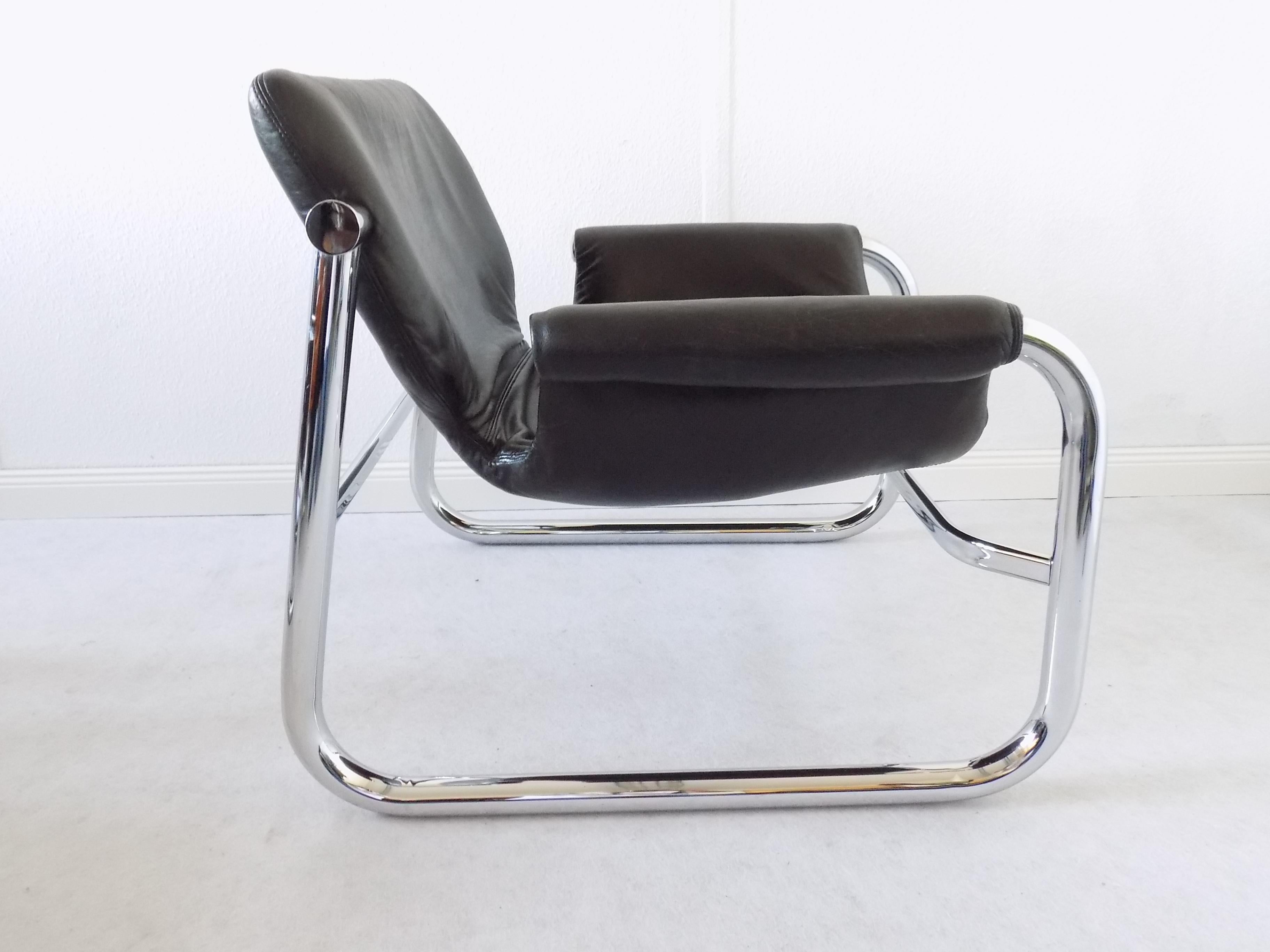 Alpha Sling Leather Chairs by Maurice Burke for Pozza, Mid-Century Modern, Black 6