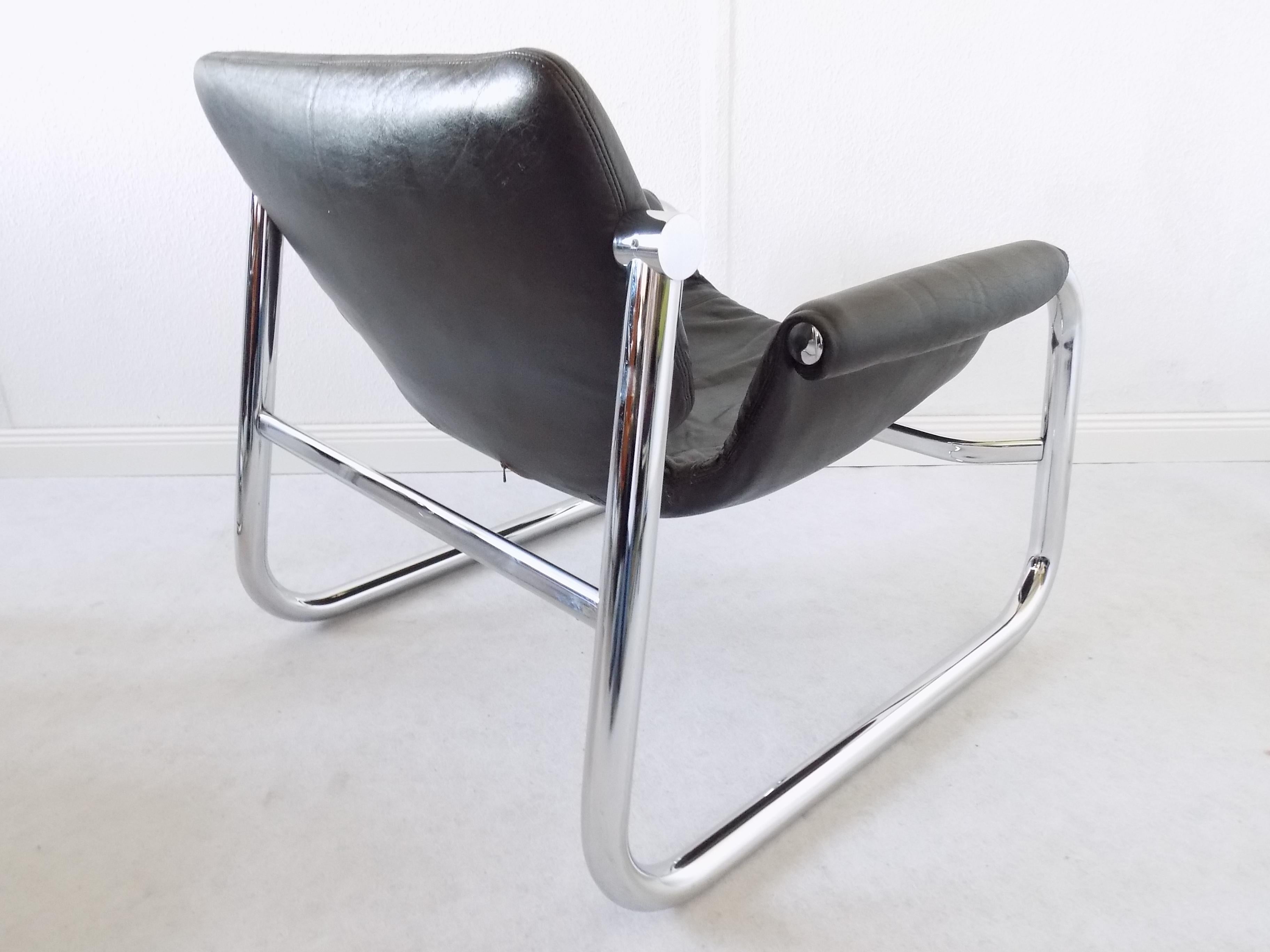 Alpha Sling Leather Chairs by Maurice Burke for Pozza, Mid-Century Modern, Black 7