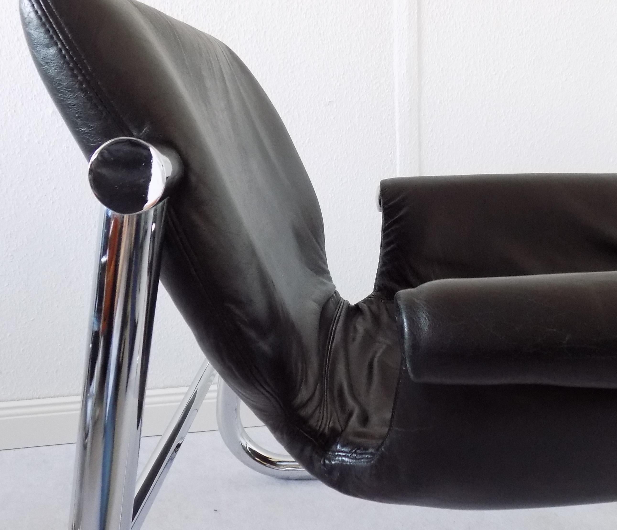 Alpha Sling Leather Chairs by Maurice Burke for Pozza, Mid-Century Modern, Black 9