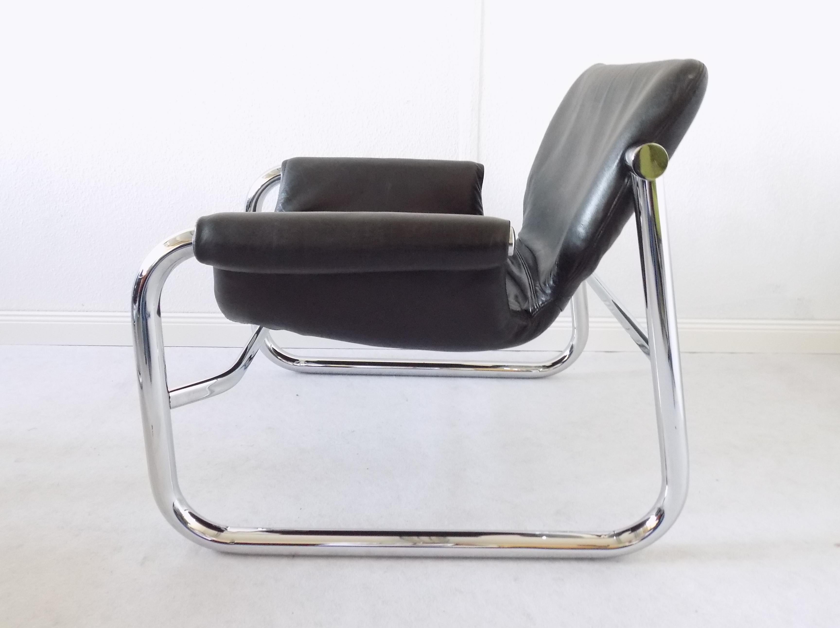 Alpha Sling Leather Chairs by Maurice Burke for Pozza, Mid-Century Modern, Black 10