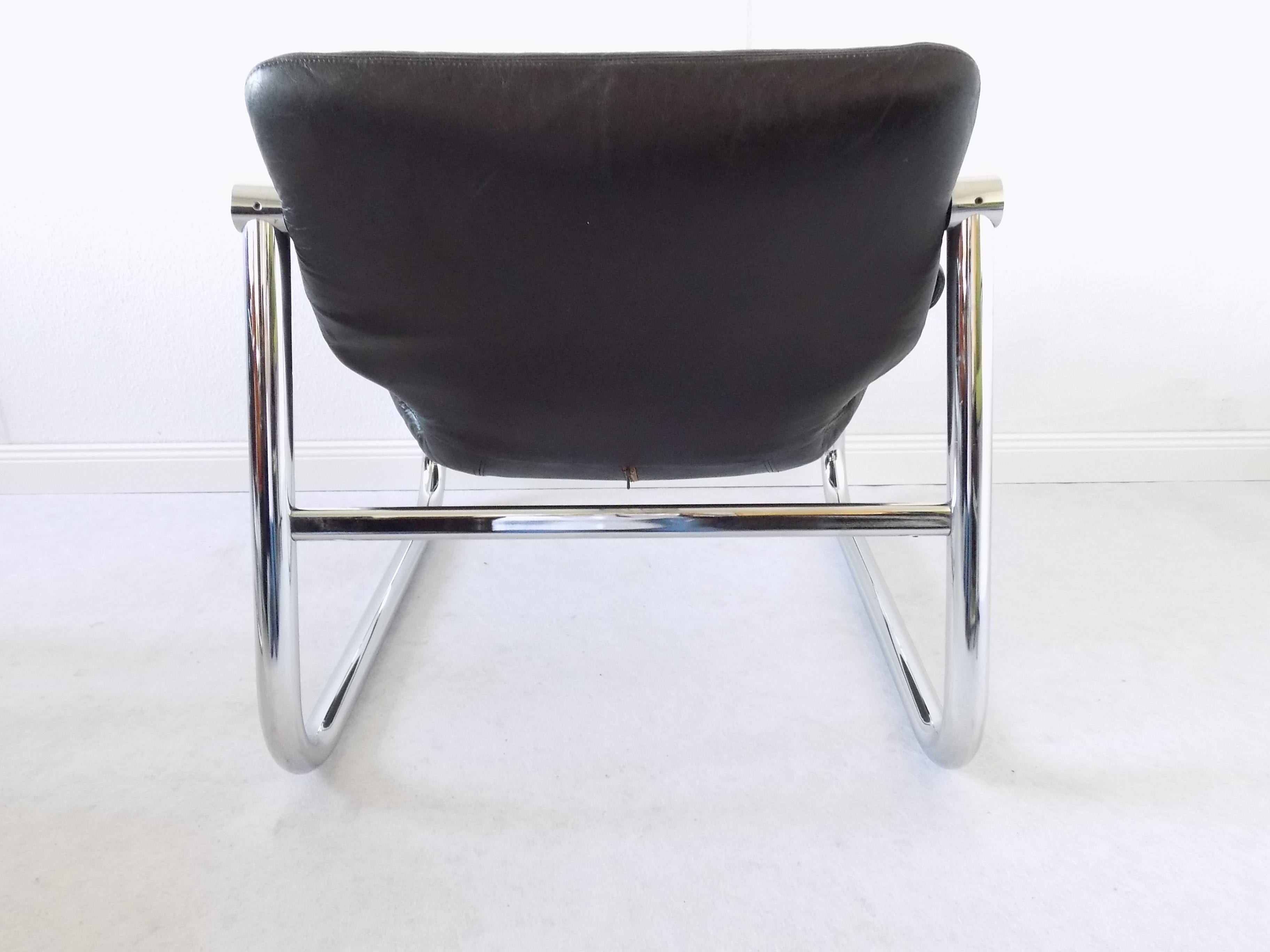 Alpha Sling Leather Chairs by Maurice Burke for Pozza, Mid-Century Modern, Black 12