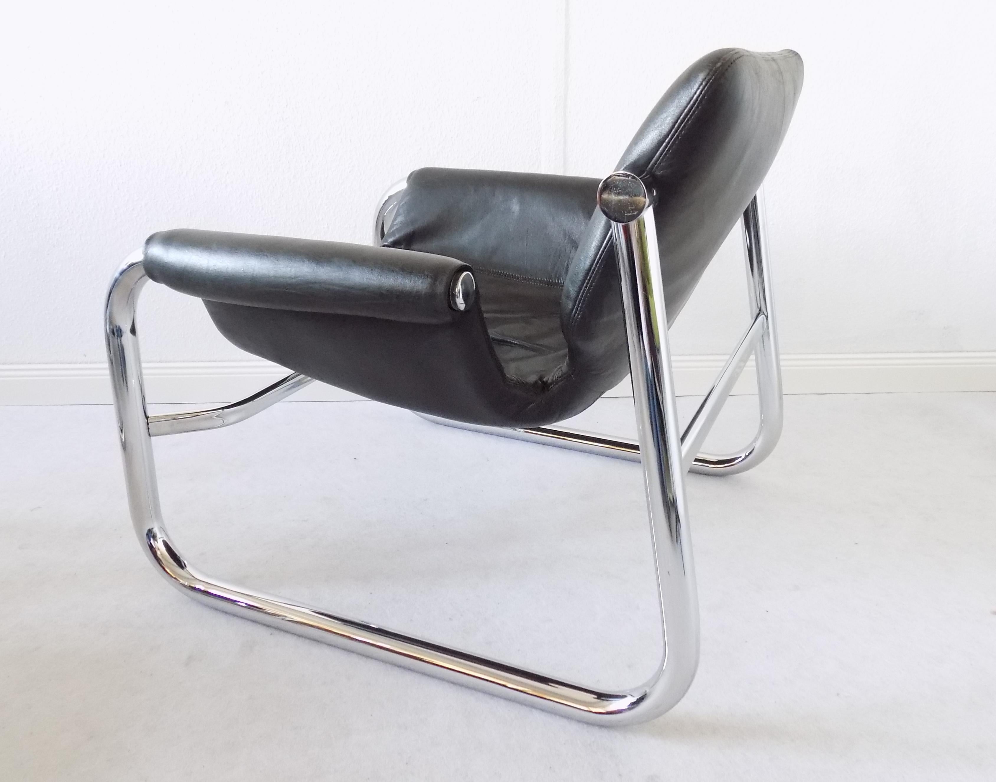 Alpha Sling Leather Chairs by Maurice Burke for Pozza, Mid-Century Modern, Black 13