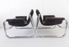 Alpha Sling Leather Chairs by Maurice Burke for Pozza, Mid-Century Modern, Black