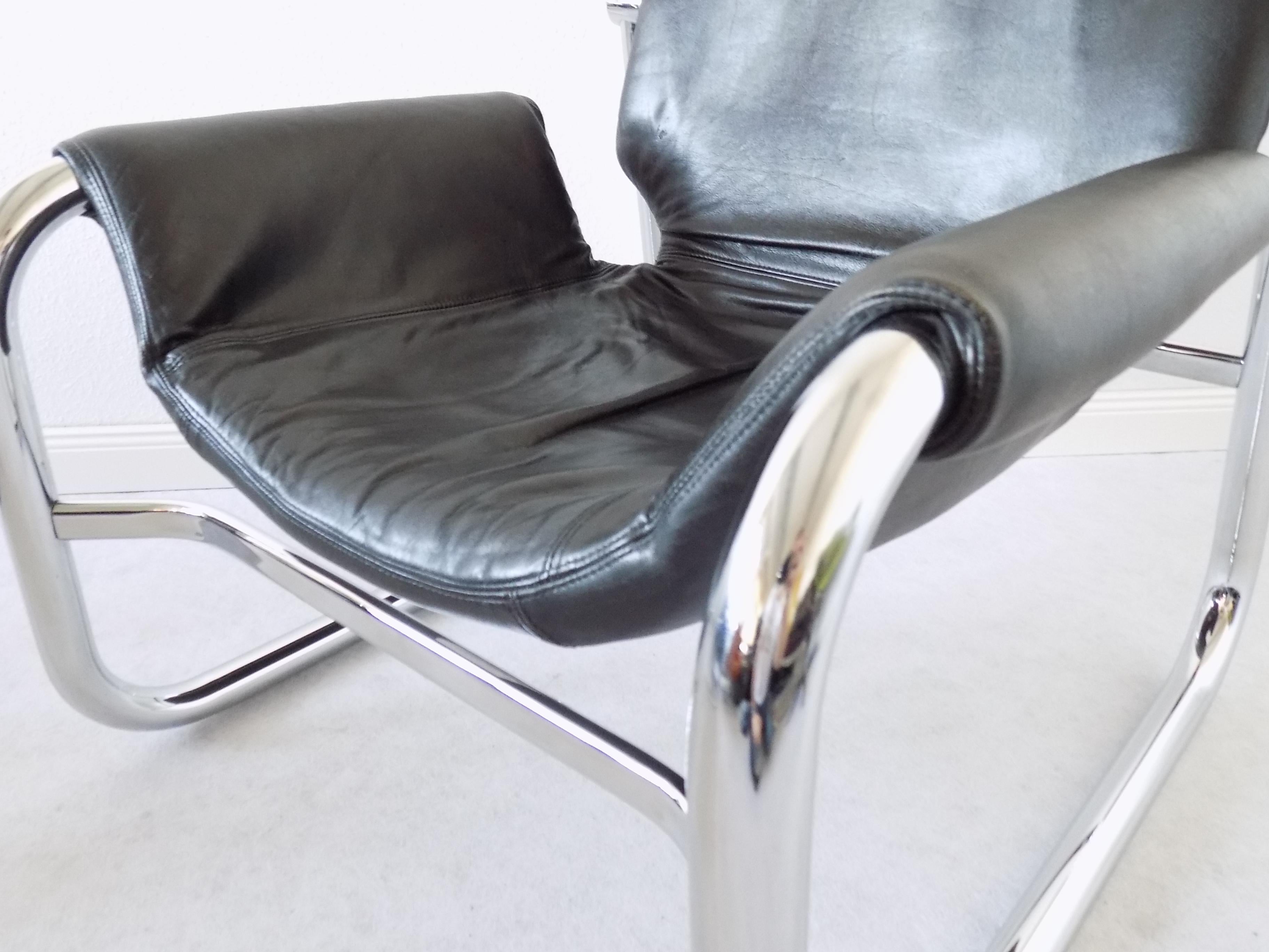 Alpha Sling Leather Chairs by Maurice Burke for Pozza, Mid-Century Modern, Black 14