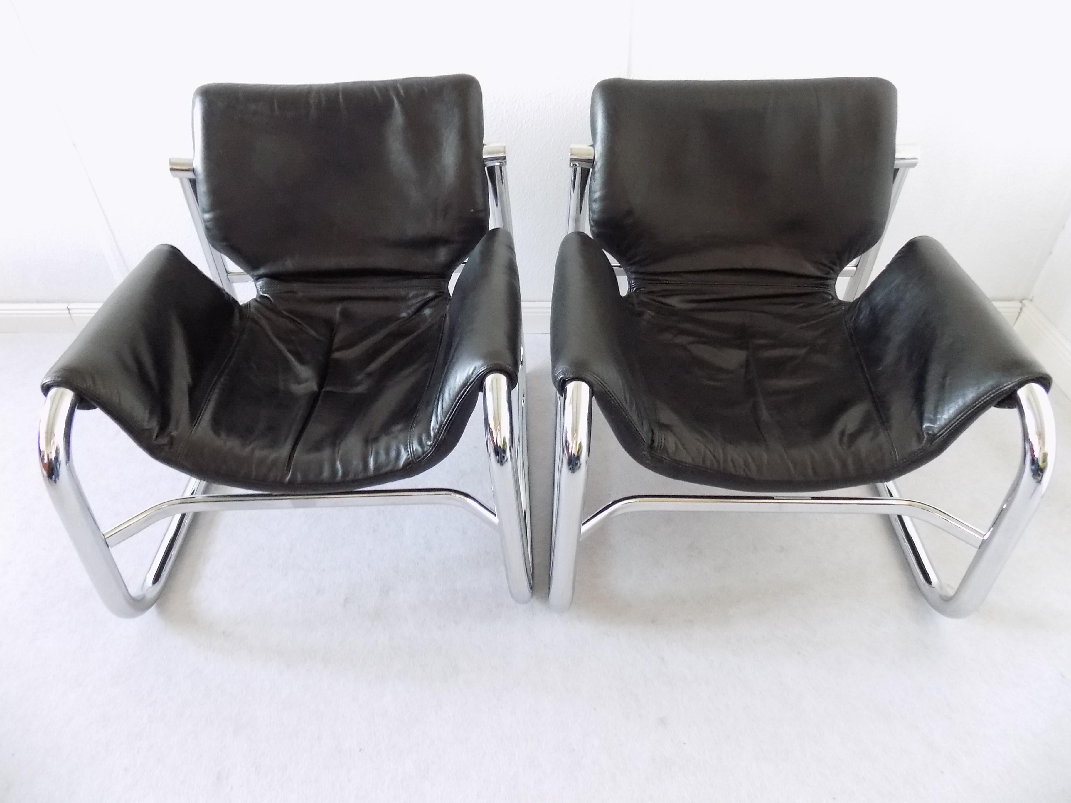 Mid-20th Century Alpha Sling Leather Chairs by Maurice Burke for Pozza, Mid-Century Modern, Black
