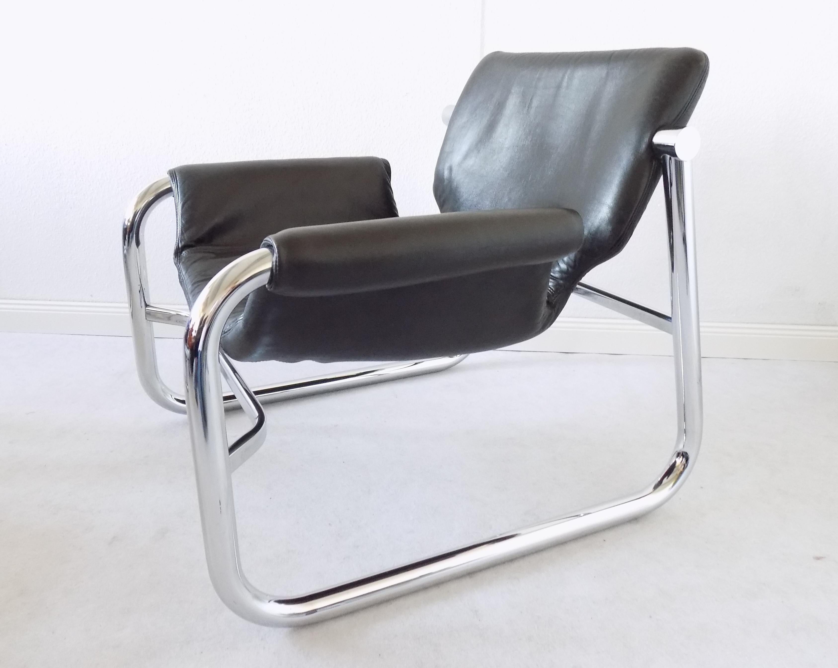 Alpha Sling Leather Chairs by Maurice Burke for Pozza, Mid-Century Modern, Black 2