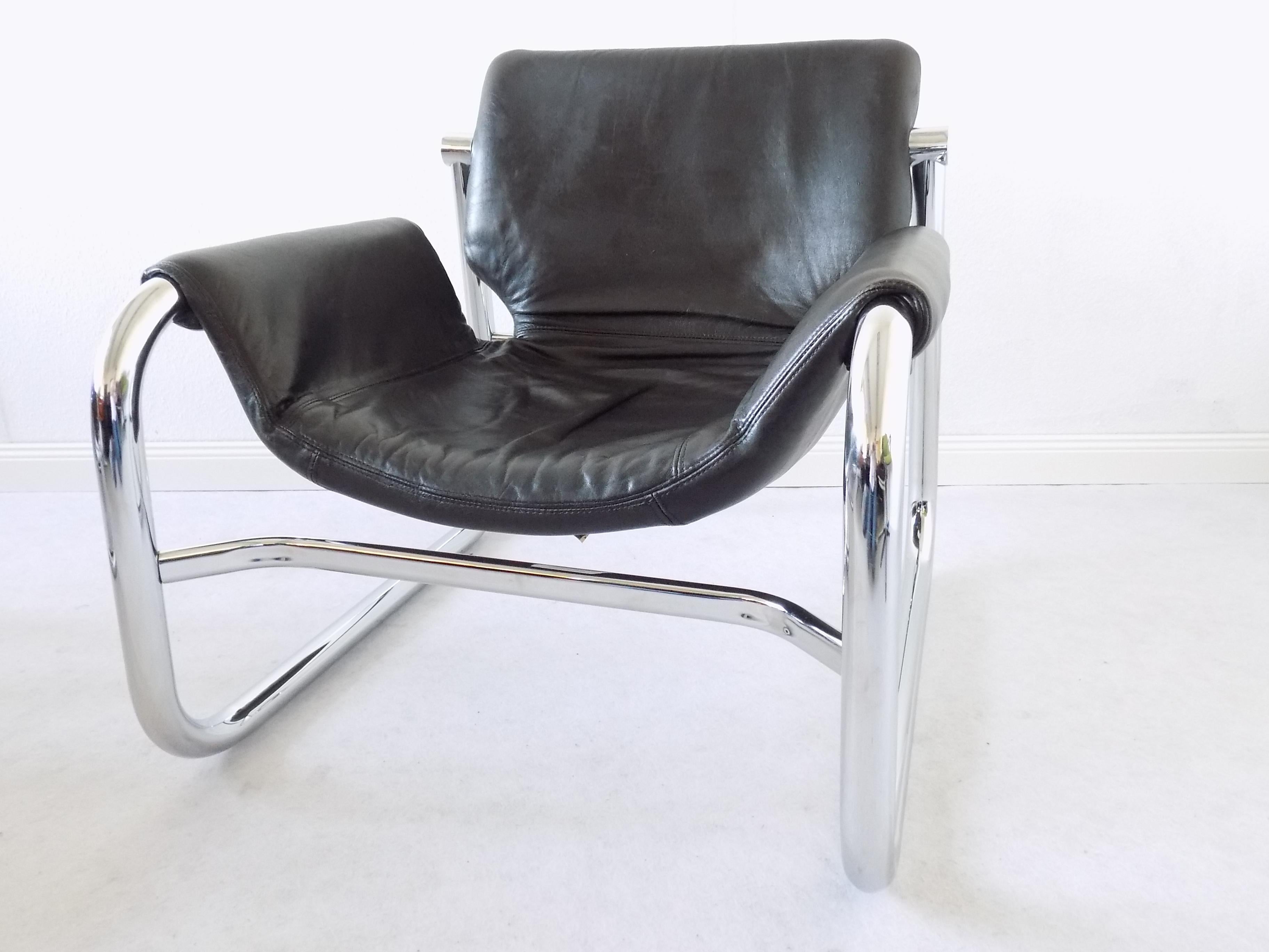 Alpha Sling Leather Chairs by Maurice Burke for Pozza, Mid-Century Modern, Black 3