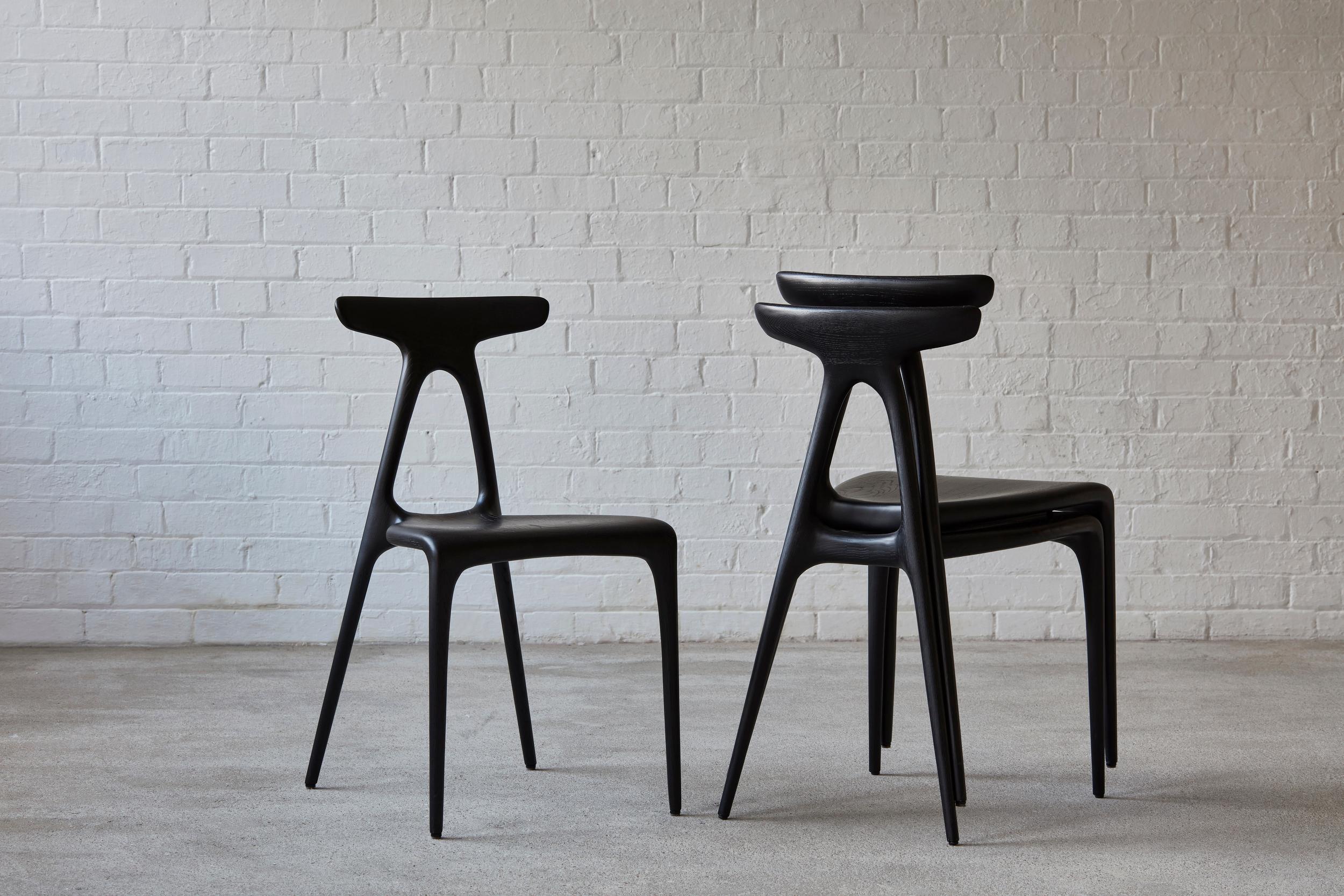 Alpha, Solid Ebonised Oak Stackable Contemporary Dining Chair by Made in Ratio In New Condition For Sale In London, GB