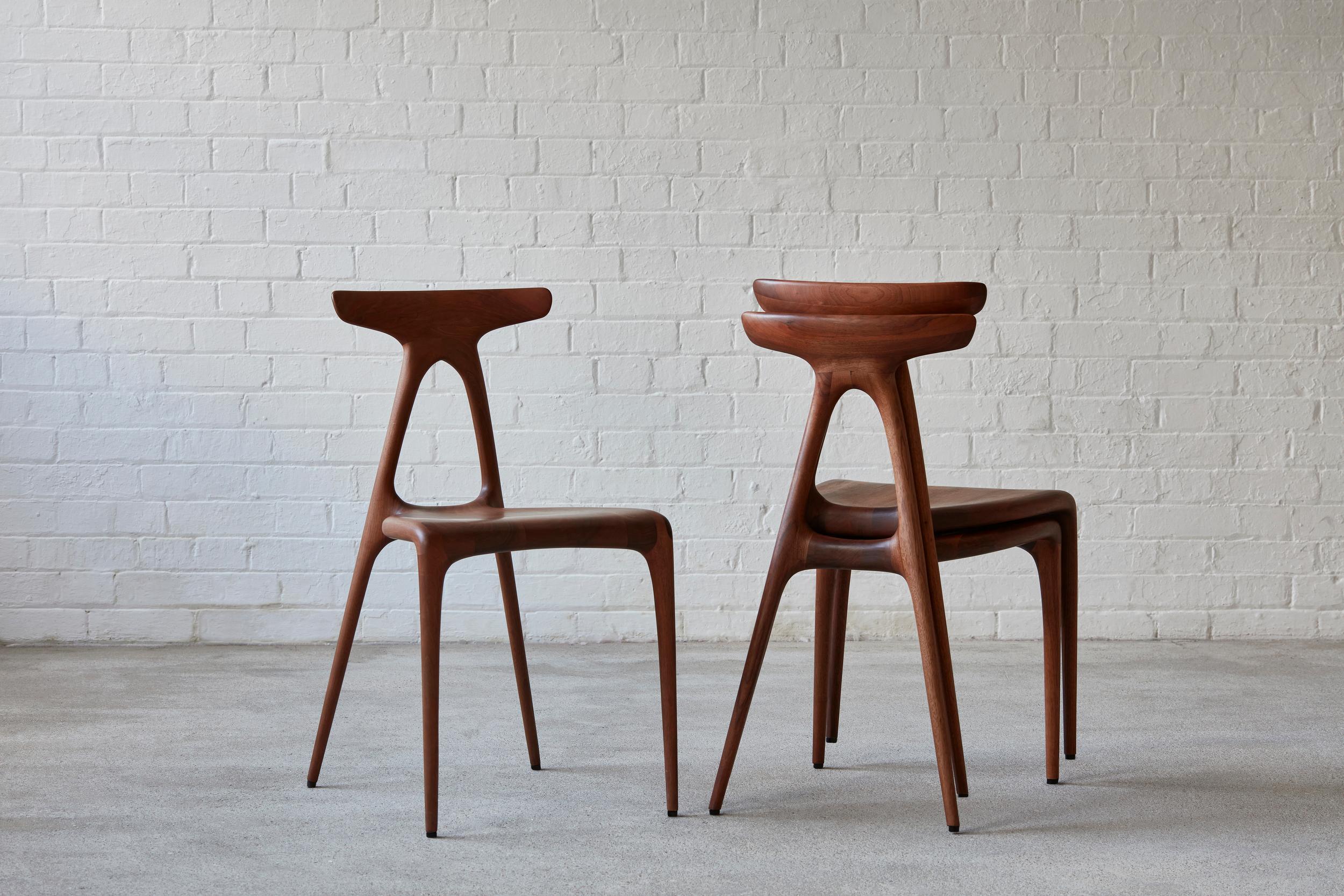Minimalist Alpha, Solid Walnut Stackable Contemporary Dining Chair by Made in Ratio For Sale