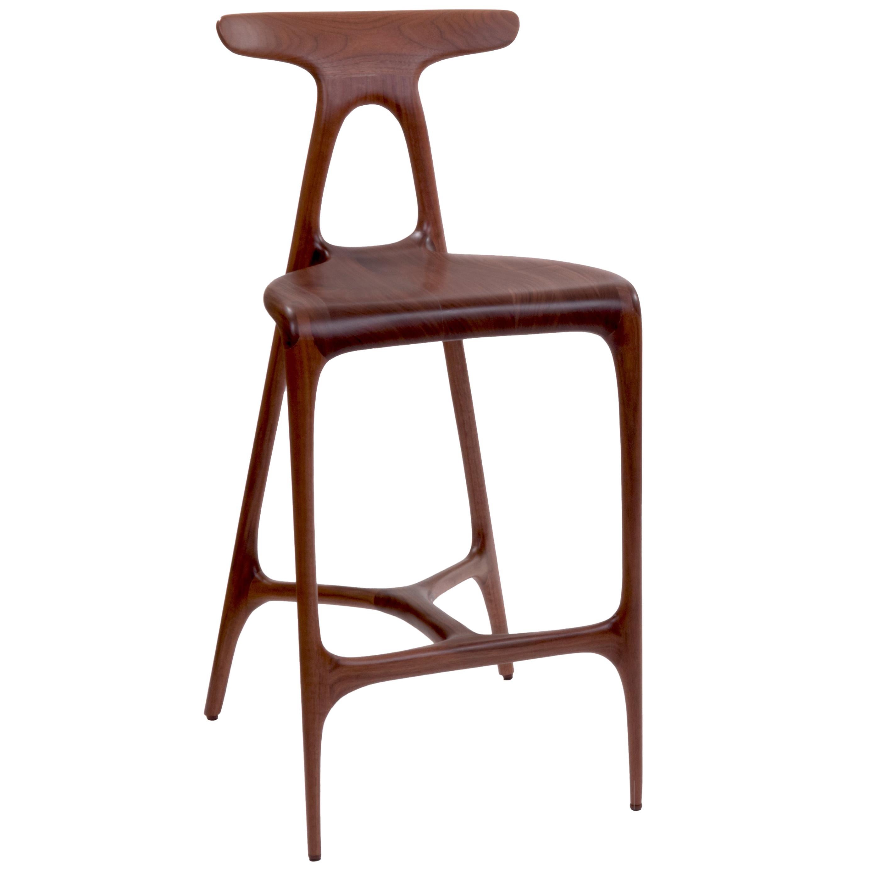 Alpha Stool, Solid Walnut Contemporary Counter Stool by Made In Ratio