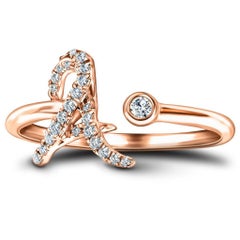 Alphabet Initial, A, Letter Personal Diamond 0.11 Carat 9 Karat Rose Gold Ring