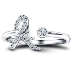 Anello con diamante da 0,11 carati in oro bianco 9 Kt con iniziale dell'alfabeto, lettera A, personale