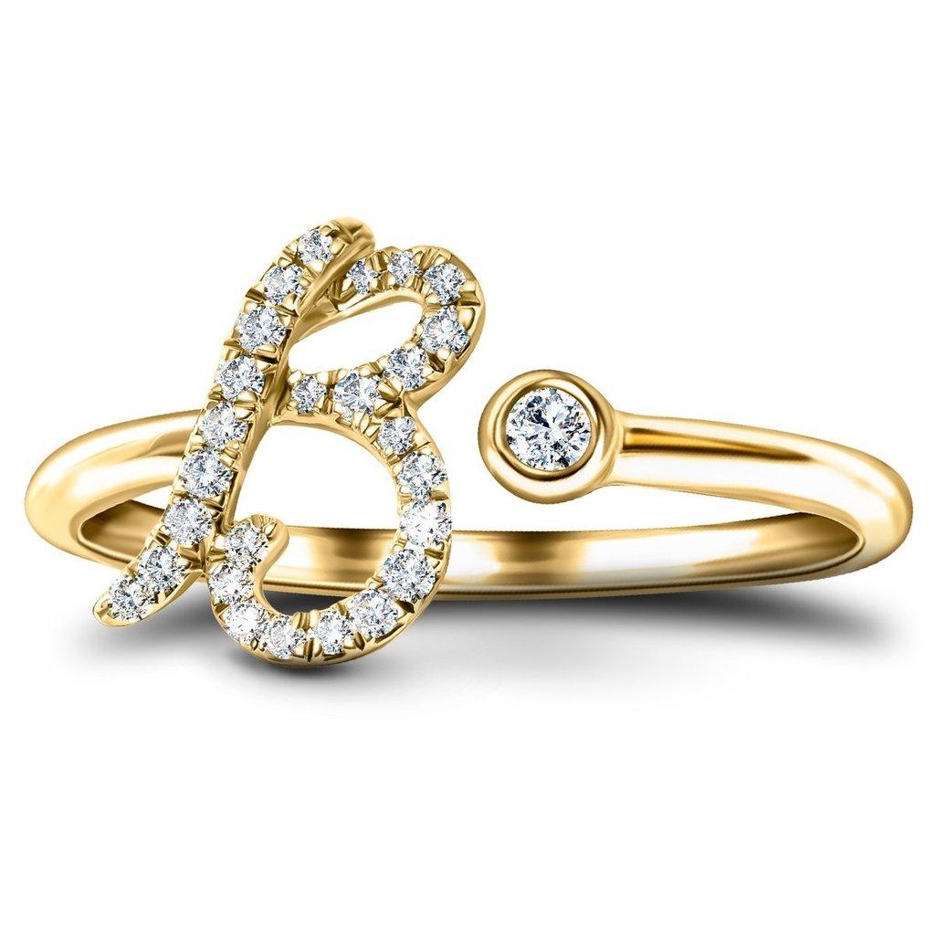 For Sale:  Alphabet Initial-B-Letter Personal Diamond 0.11 Carat 9 Kt Yellow Gold Ring 2