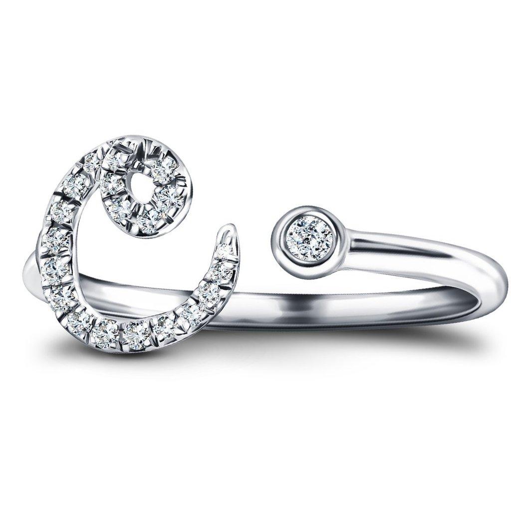 Im Angebot: Alphabet Initial, C, Buchstabe Personal Diamant 0,11 Karat 9Kt Weißgold Ring () 2