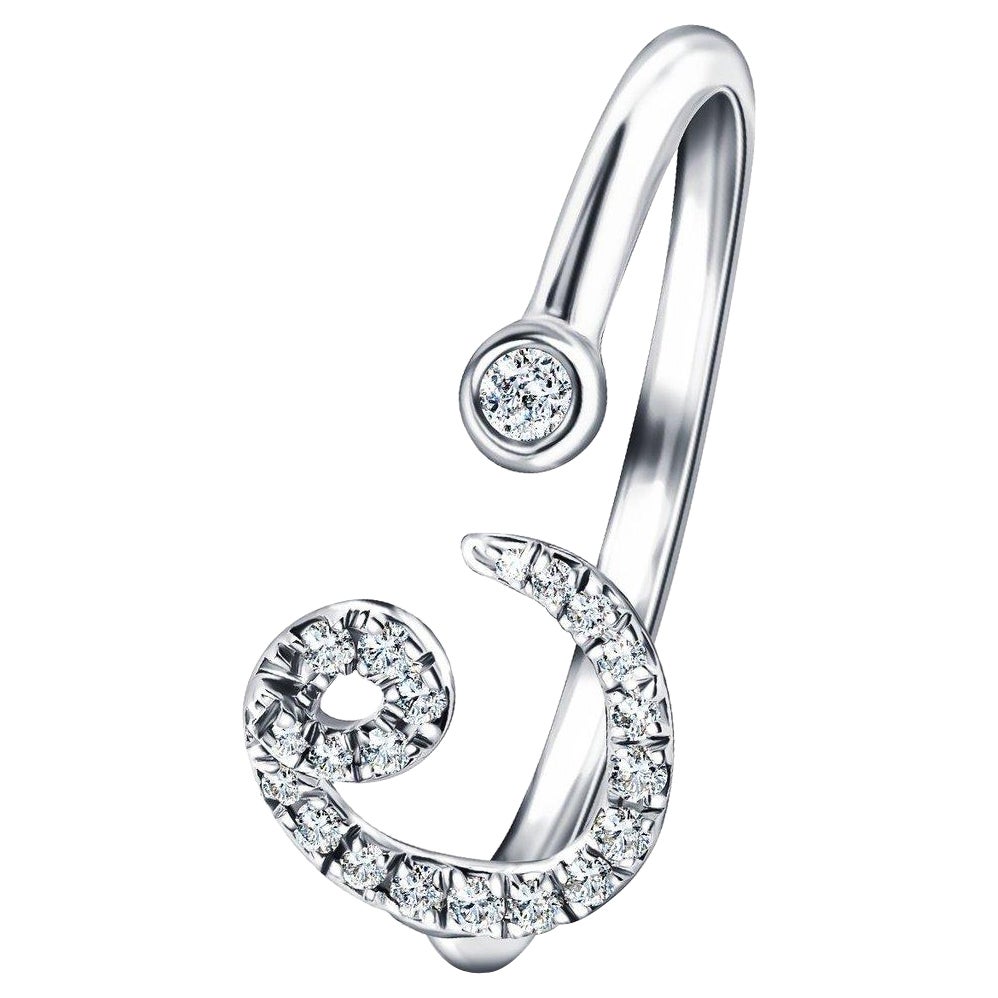 Bague Alphabet Initial, C, lettre personnelle en or blanc 9 carats et diamant 0,11 carat