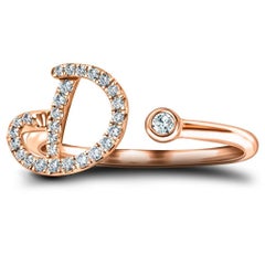 Alphabet Initial, D, Letter Personal Diamond 0.13 Carat 9Kt Rose Gold Ring